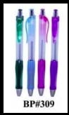 Four translucent retractable pens in teal, blue, lavender, and pink