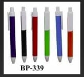 Six two-tone retractable ballpoint pens with white upper barrels