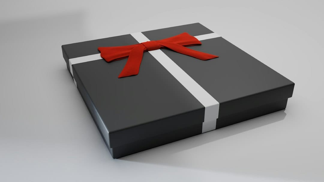 Premium corporate gifts arranged at a professional trade show setting